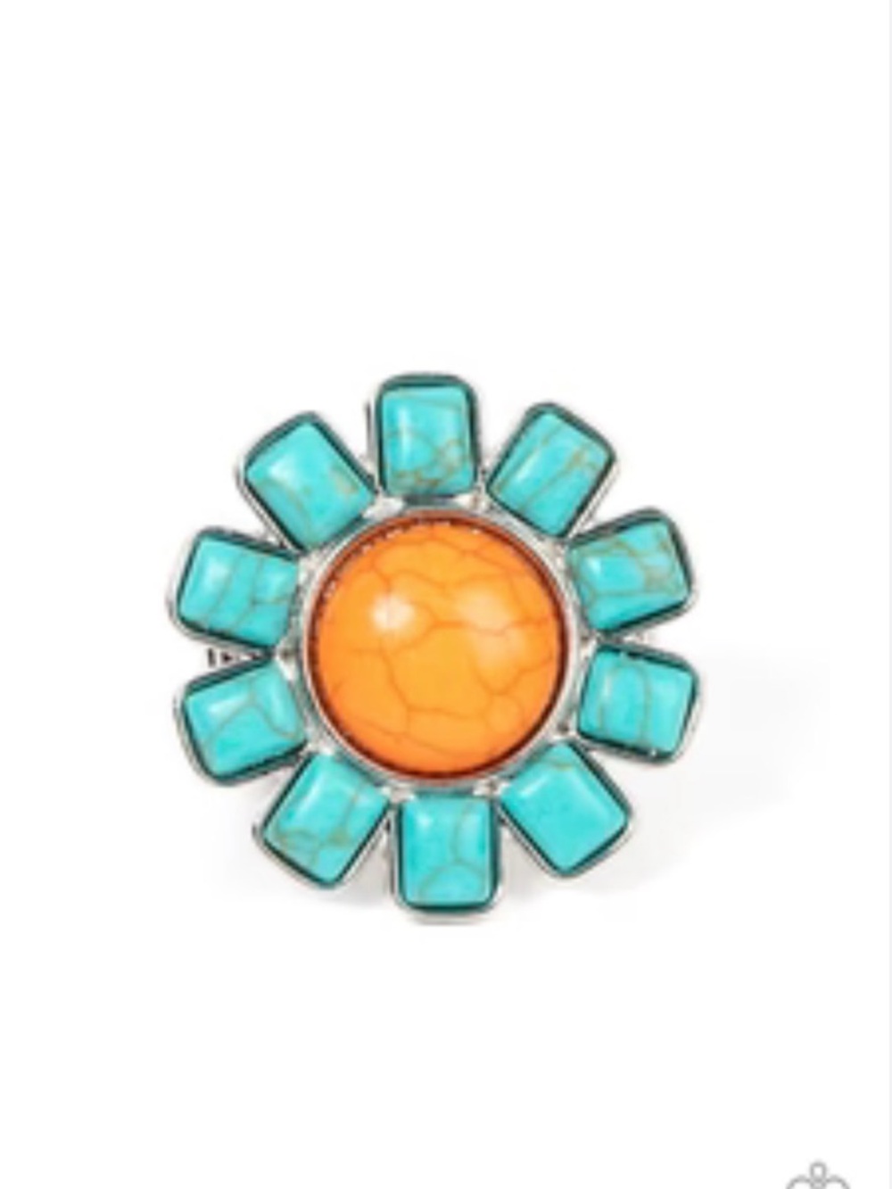 Turquoise and Orange Flower Statement Ring - Women Jewelry